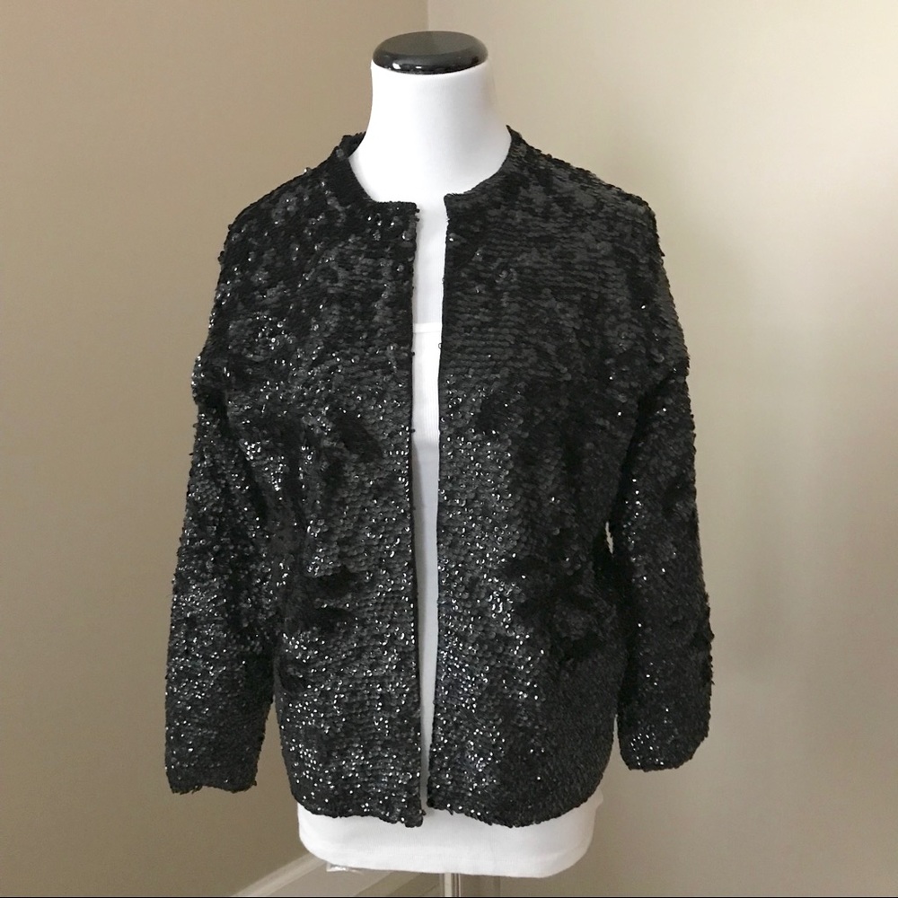 Vintage Black Sequin Jacket Holiday Blazer Jacket
